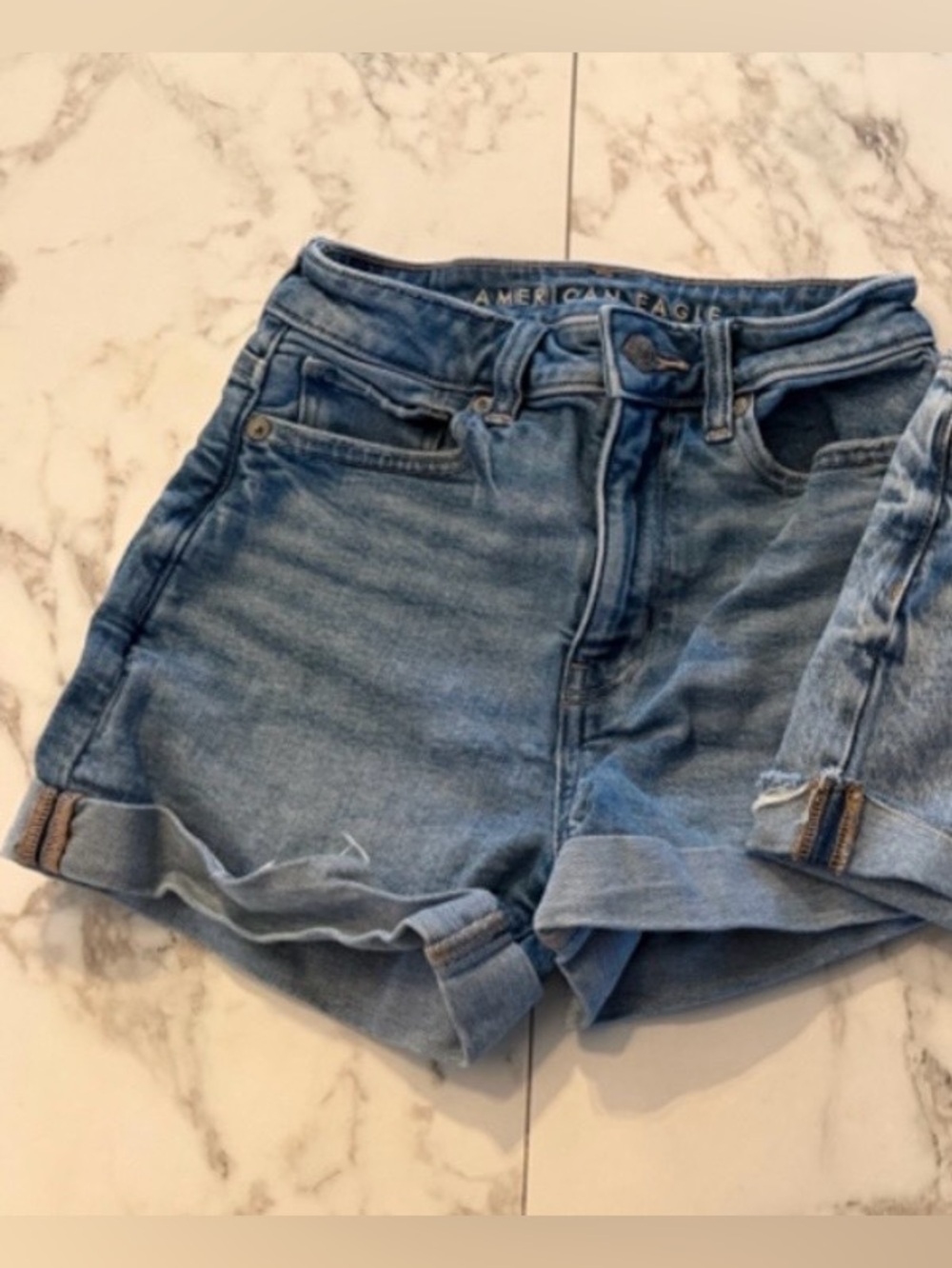 American Eagle Outfitters Light Blue Denim Cutoff Shorts Duo Mom Short